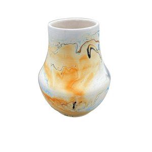 Nemadji Pottery Vase Bright Mixed Colors Swirl Pattern 7.5” USA